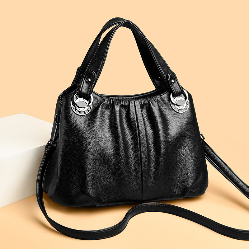 Women's Bag New 2025 Crossbody Bag Soft Leather Large Capacity Pleated Trendy Fashion Middle-Aged Ladieswear Bag Messenger Bag