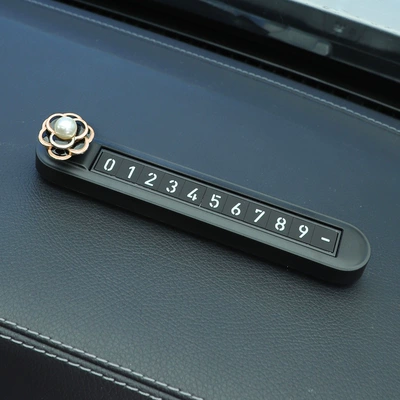Temporary Parking Phone Dual Number: Nömrəli dayanma kartı - black-pearl-camellia-double-number-parking-sign