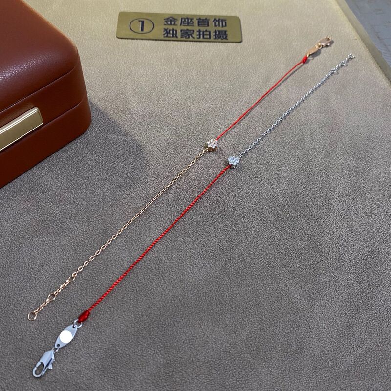 Real Gold Craft Seiko High Goods French Bracelet Women's Very Small Diamond Broken Diamond This Life Year Transferring Red Rope Moon Old Hand Rope