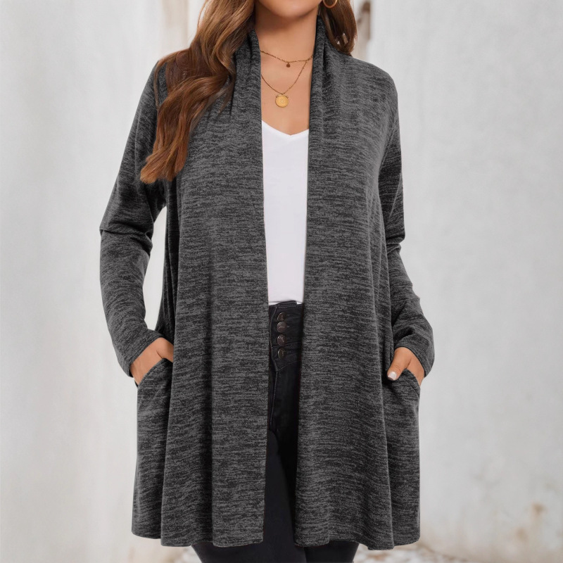 2025 Cross-Border New European and American Women's Lightweight Loose Long-Sleeved Cardigan Jacket with Pockets 2025 Cross-Border New European and American Women's Lightweight Loose Long-Sleeved Cardigan Jacket with Pockets