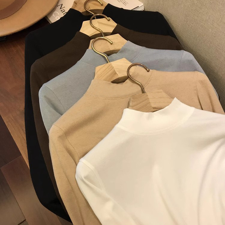 Highly recommended! A must-have! Pearl cashmere long-sleeved pullover T-shirt for women, perfect for autumn and winter, with a high neck for warmth and thermal wear.