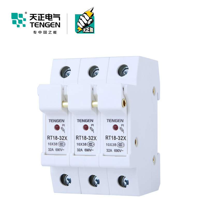 TENGEN天正电气RT18-32X带指示灯3P熔断器座保险丝底座导轨式陶瓷
