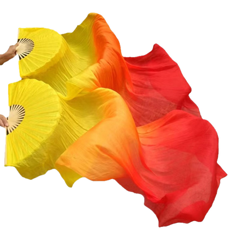 Ventilador de baile Wanjiang largo ventilador de baile Koi copiado alargado gradiente cuadrado ventilador de llama ventilador de seda largo