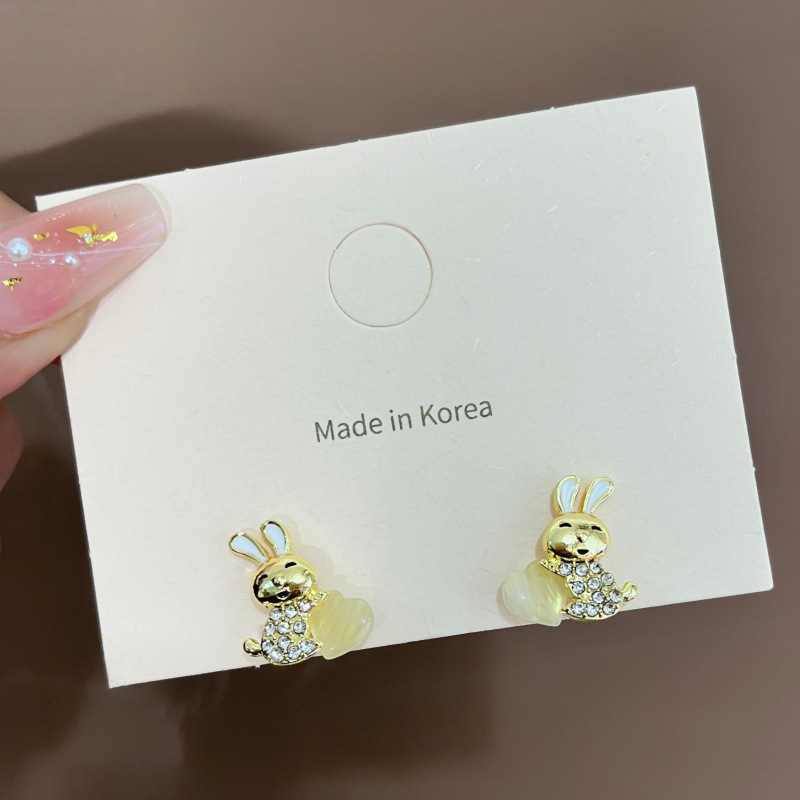 Cute Rabbit Heart Shape Alloy Plating Inlay Rhinestones Opal Womenu0027S Ear Studs 1 Pair