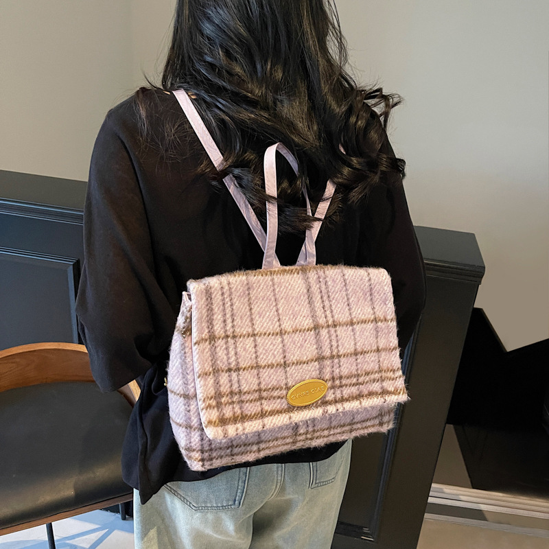 2024 nueva mochila de lana para estudiantes de clase, mochila de gran capacidad, bolsas de estilo de moda de la universidad para mujeres