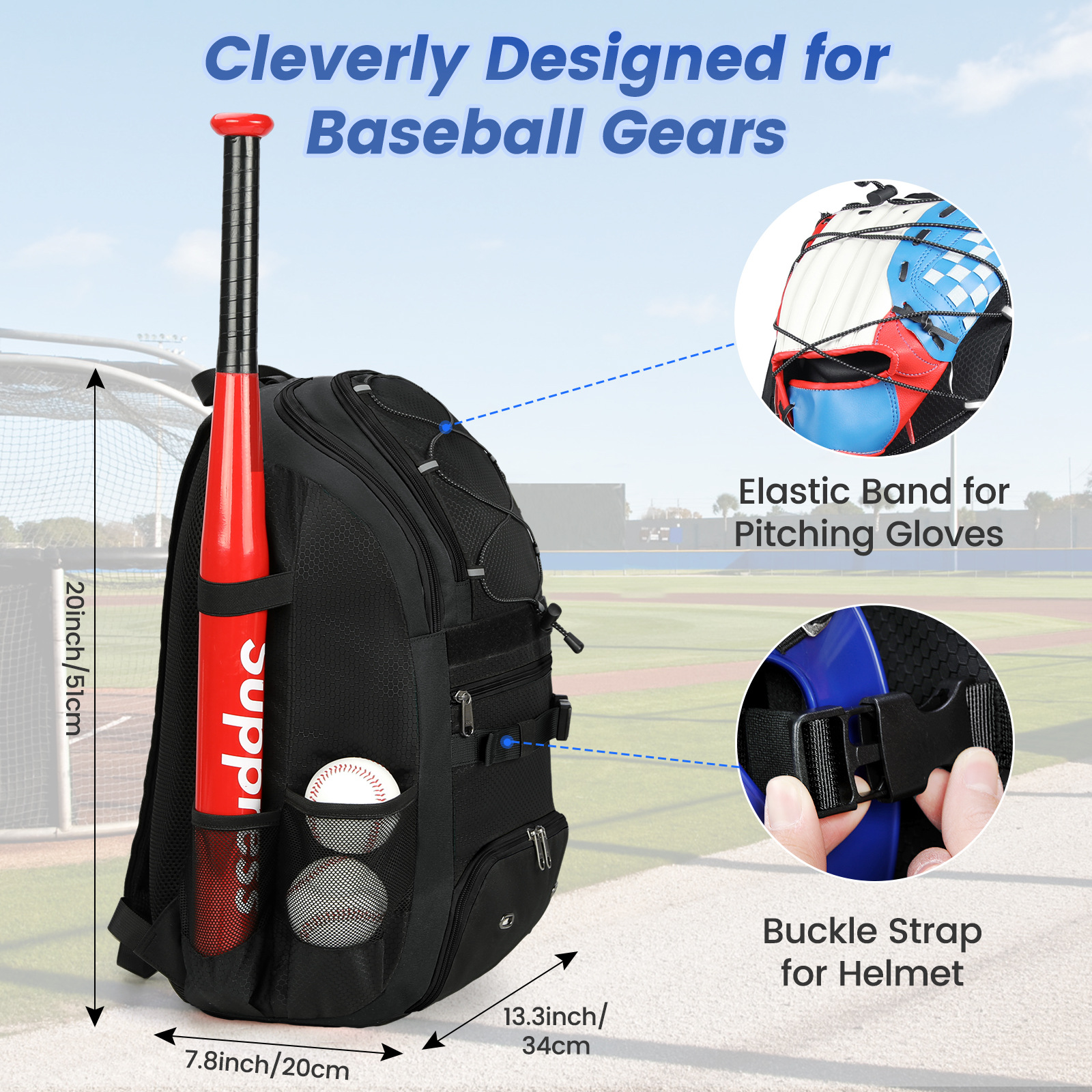 IGOLUMON bolso de béisbol impermeable de gran capacidad mochila deportiva para hombre con compartimento independiente para zapatos