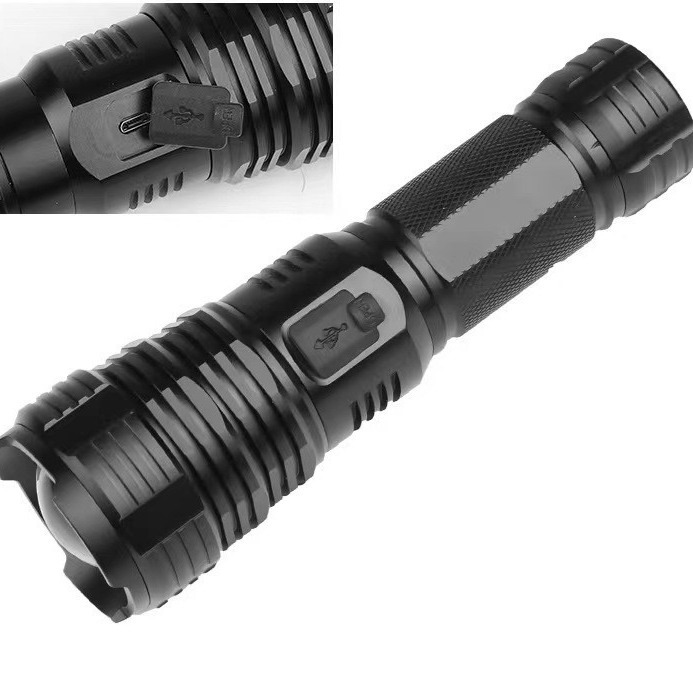 Cross-border P70 zoom de largo alcance linterna USB recargable retráctil al aire libre luz fuerte multifuncional linterna de largo alcance