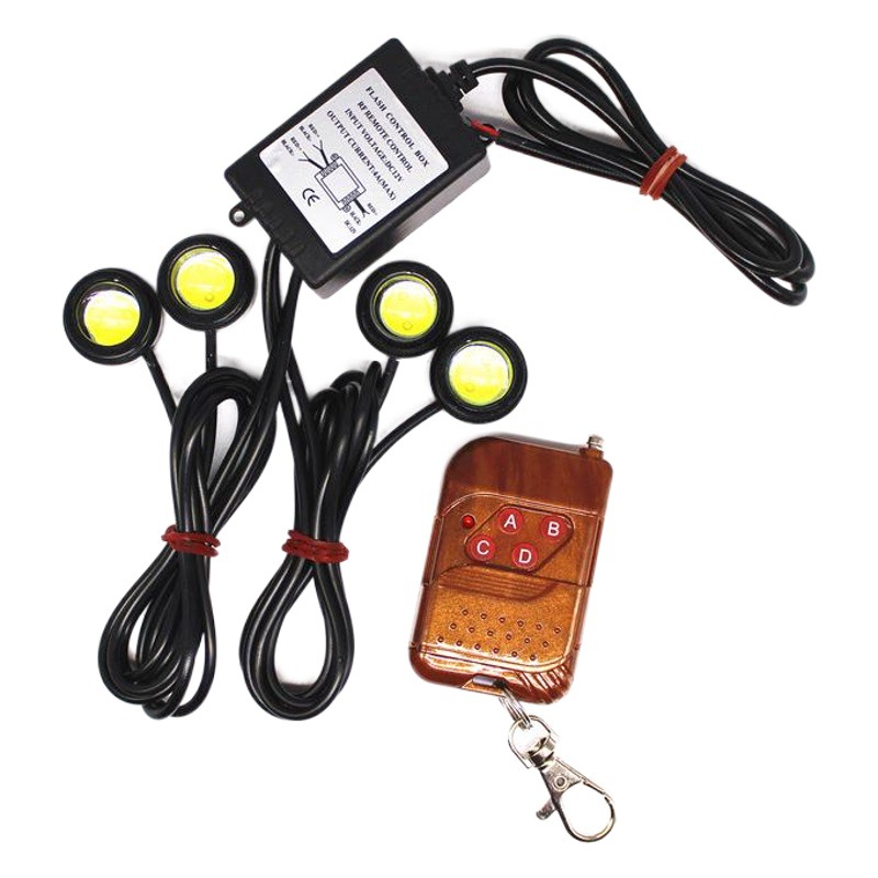 Factory direct car led eagle eye day running lights wireless remote control one drag four burst flash counter reversing lights