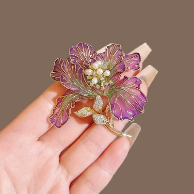 Antique Enamel Flower Brooch High-grade Brushed Light Luxury Pearl Corsage High-grade Elegant Pin Accessories