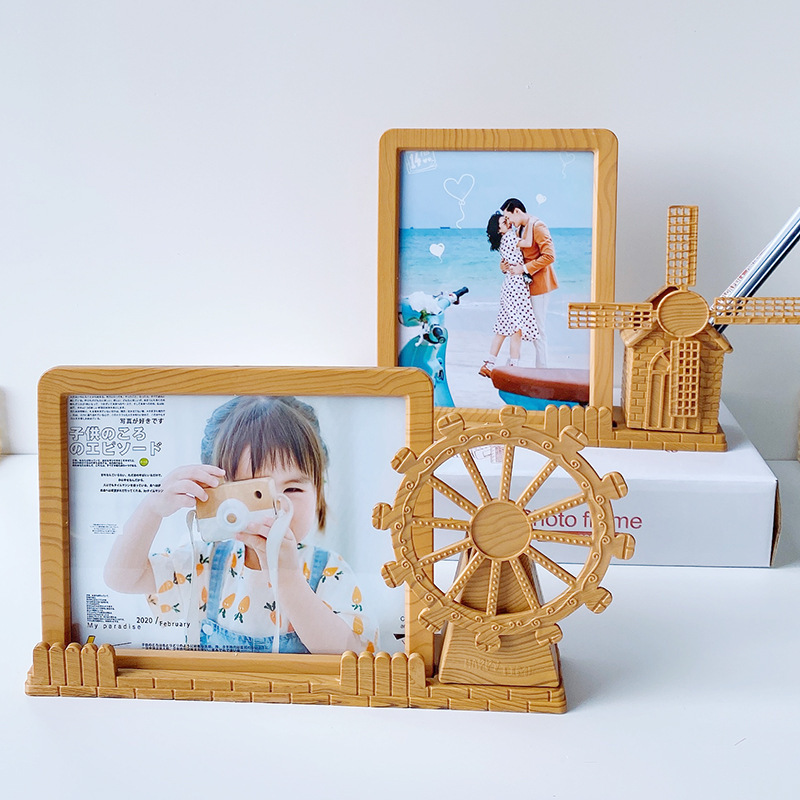 Creative retro photo frame decoration studio wholesale windmill pen holder photo frame couple wedding dress baby 7-inch photo frame