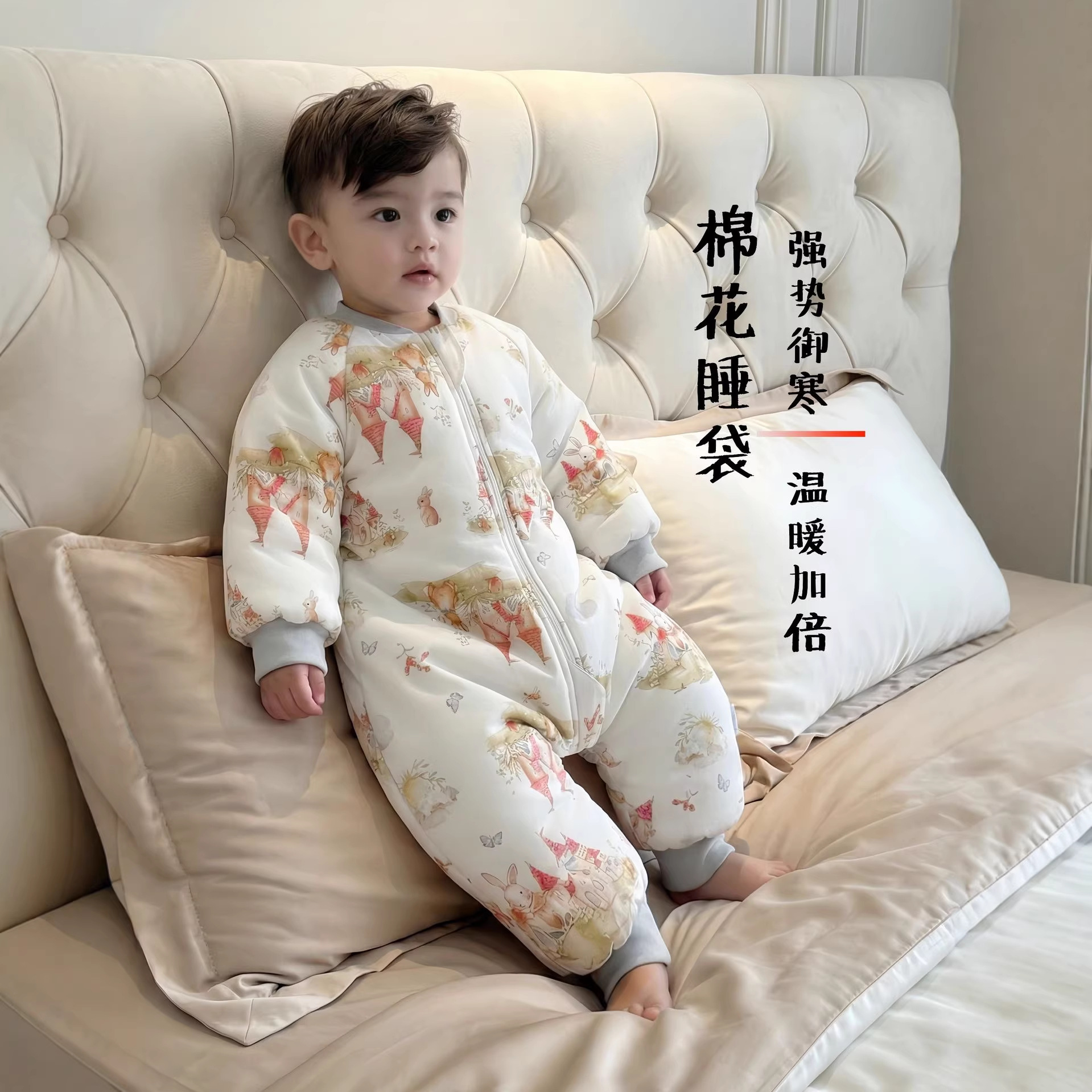 Baby Pure Cotton Sleeping Bag Autumn and Winter Thickeneded Baby Split-Leg Sleeping Bag Anti-Kicking Kidsren's One-Piece Pajamas Washable