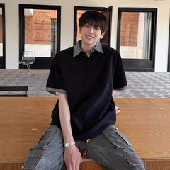 フェイクツーピーススプライシングポロシャツ半袖Tシャツ男の子夏ハイエンドティーンエイジャーシャツ襟半袖香港スタイル