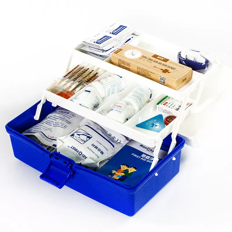 蓝白色急救药箱家用多层小药箱中号收纳药品可手提多功能医疗箱
