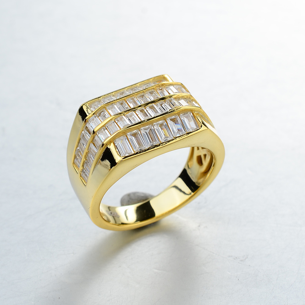 men's square ring with stone with zircon hip-hop style