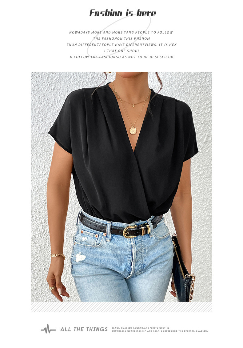 Chillgio Frauen soild lässig elegante Cat suits schicke koreanische Bluse Büro Stram pler Sommer V-Ausschnitt schlanke einteilige Kombination insgesamt – Detail 4