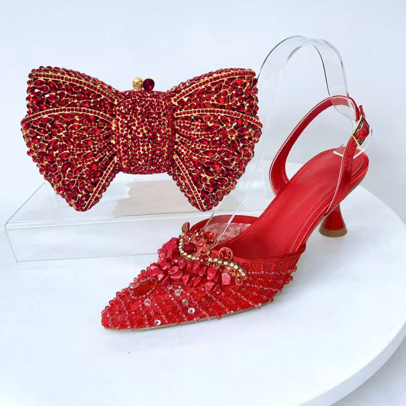 Carefully Selected New Lace Pointed Toe Stiletto Sandals for Wedding Banquets, Rhinestone Women's Shoes, Italian Design Lady Shoes