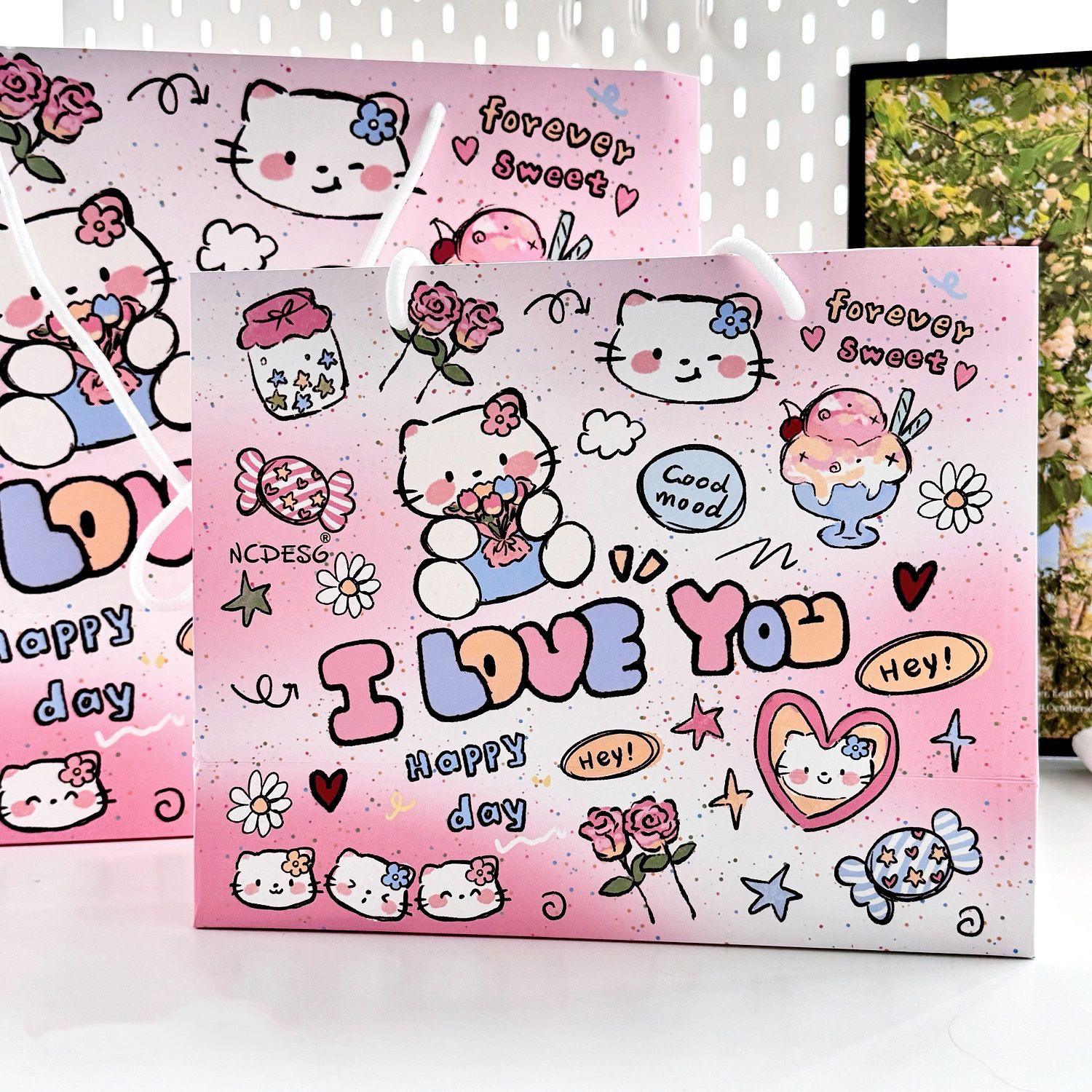 ins爱你小猫礼物礼品袋高级简约可爱手提袋ins小众仪式感精美大号