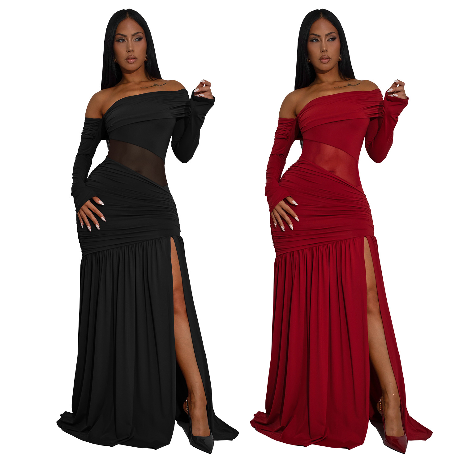 C7561 Aliexpress transfronterizo amazon moda europea y americana sexy vestido de mujer con un pecho transparente para la cena image 6