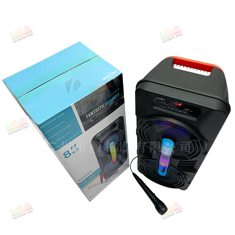 GTS serie fábrica al por mayor GTS-1702 al aire libre portátil doble 8 pulgadas colorido luces inalámbrico Bluetooth altavoz