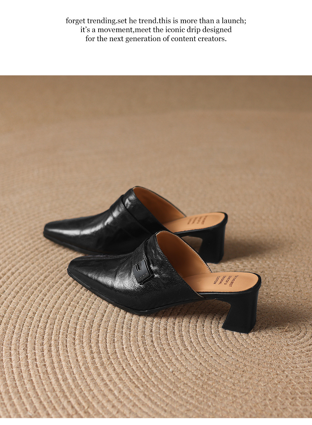 Dép sandal cao gót nữ mũi nhọn quai ngang da dê gót thô 5 cm — đen chi tiết 21