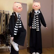 加大码300斤显瘦运动套装女秋季胖mm假两件卫衣阔腿裤减龄两件套