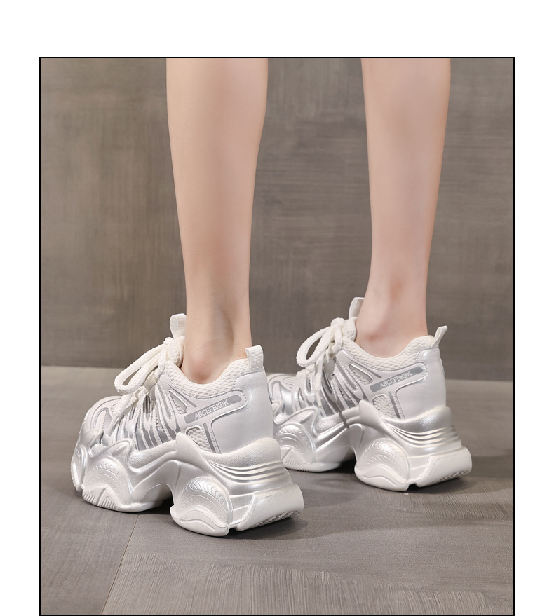 Giày sneaker nữ đế dày chunky tăng chiều cao lưới thoáng khí — màu trắng chi tiết 13