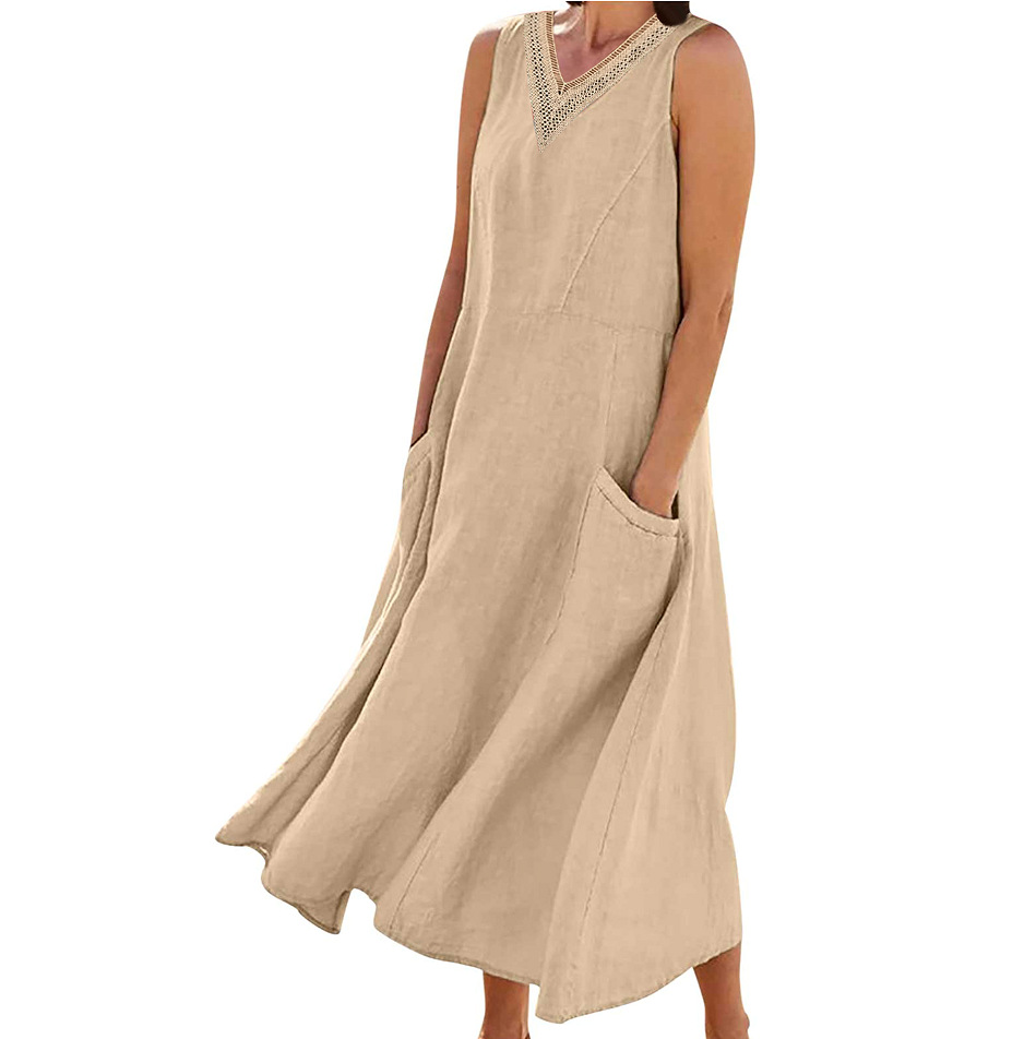 Femmes Robe Régulière Vêtement De Rue Encolure Festonnée Poche Évider Sans Manches Couleur Unie Maxi Longue Robe Vacances Du Quotidien display picture 6