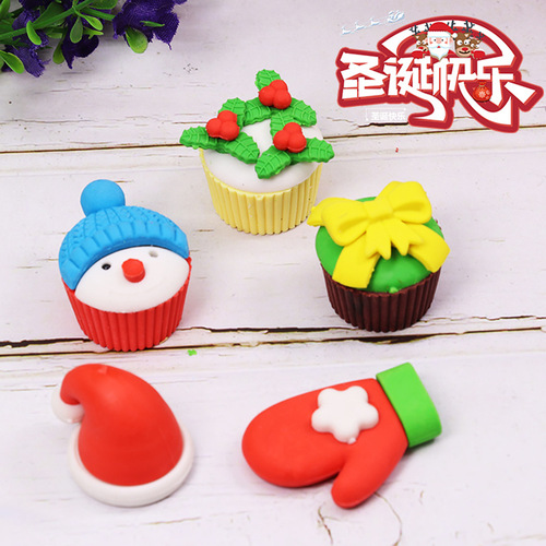 Christmas Eraser Set School Supplies Cartoon Shape Pencil Eraser Gift Box Kindergarten Gift Eraser Wholesale