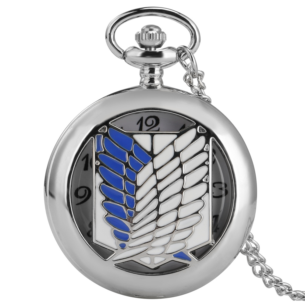 Silver Hollow Large Petal Attack on Titan Wings of Freedom Necklace Quartz Pocket Watch Creative Hollow Design
