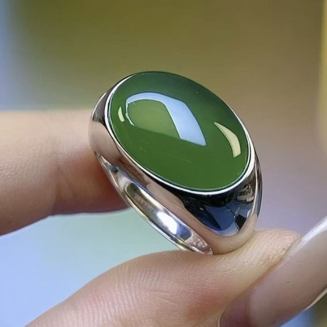 925 anillo de plata de moda femenina dedo índice simple imitación de anillo de jade Tian in-mode anillo coreano en línea viento frío