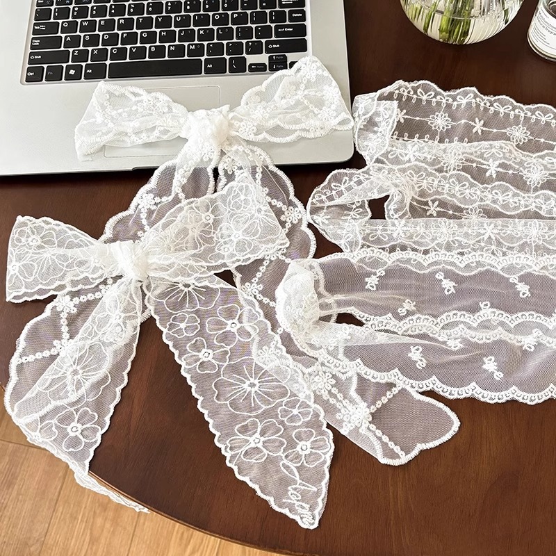 Cinturón de encaje de alta calidad, cinturón para el cabello, cinta larga, bufandas decorativas, bufandas de seda, productos para el cabello de niña dulce