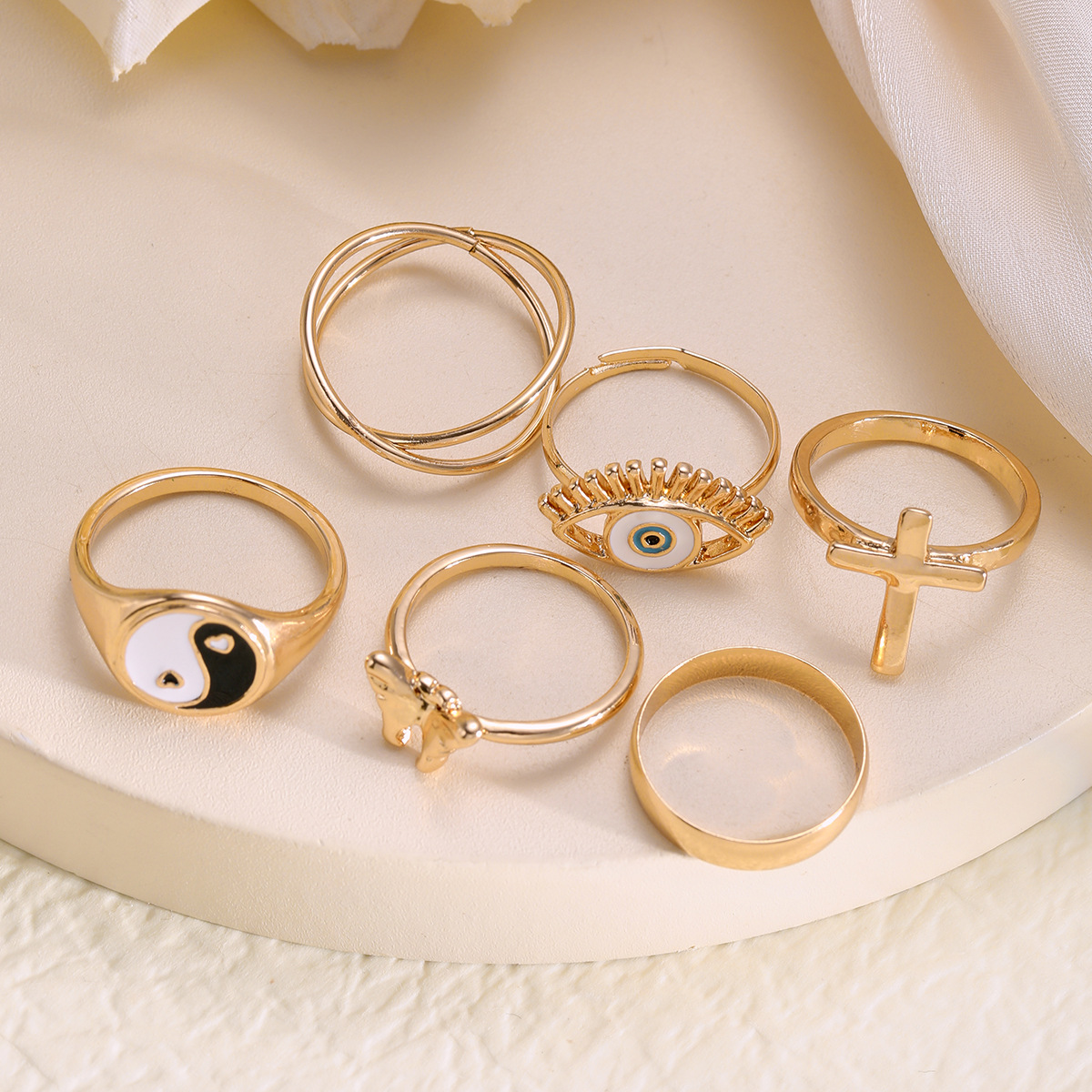 Exquisite Tai Chi Cross Butterfly Ring Set For Women 6-piece_voghion.com