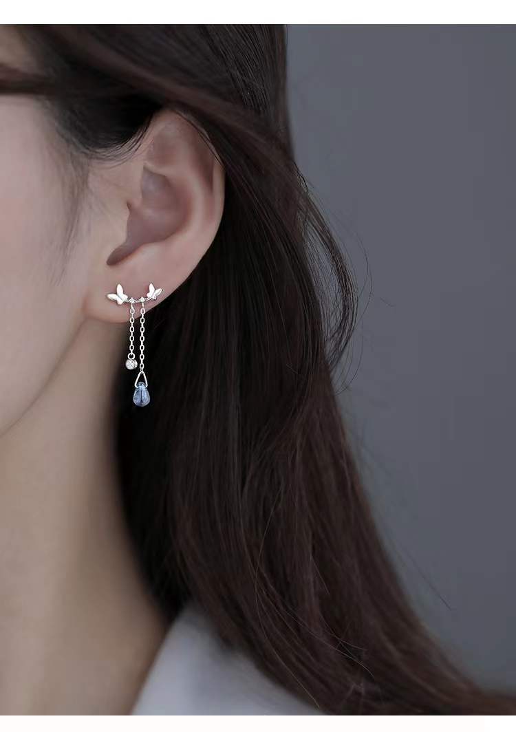 1 Pair Quantity Holiday, Daily Occasion 1 Pair 925 Sterling Silver Glass Butterfly Drop Earrings