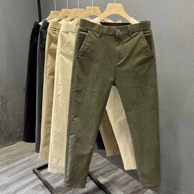 New Cotton Men's Cropped Casual Pants for Spring and Autumn, Simple Trendy Versatile Straight Tapered Carrot Pants