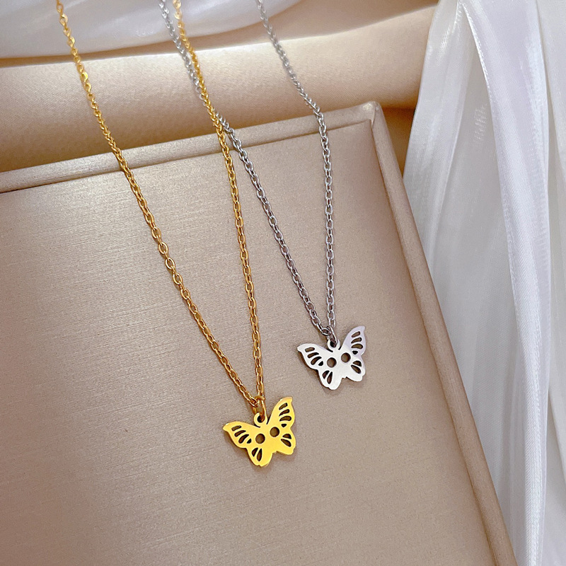 Fashion Butterfly Titanium Steel Plating Hollow Out Pendant Necklace 1 Piece