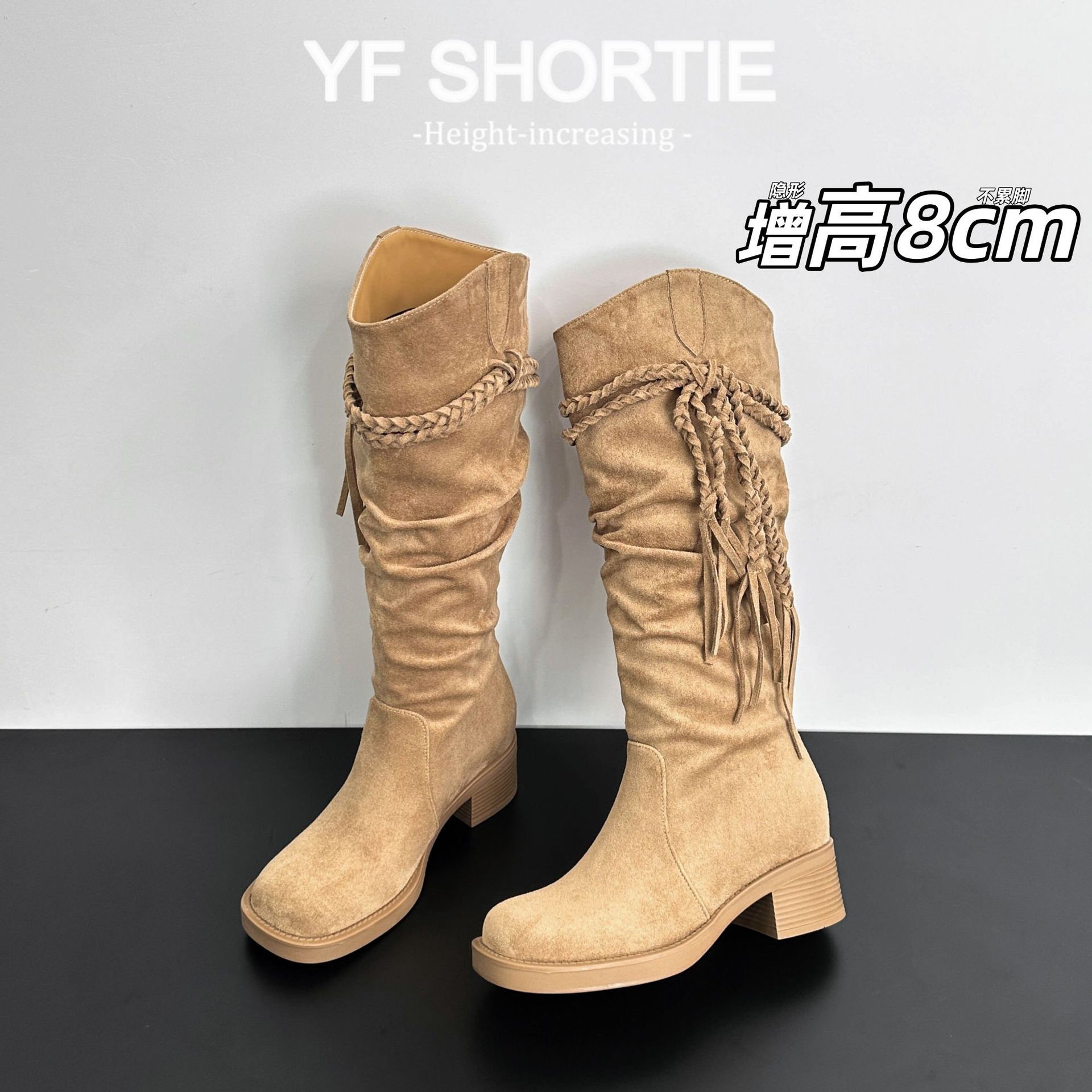 Botas Altas de Caballero para Mujer de 8 cm de Terciopelo Térmico para Otoño e Invierno