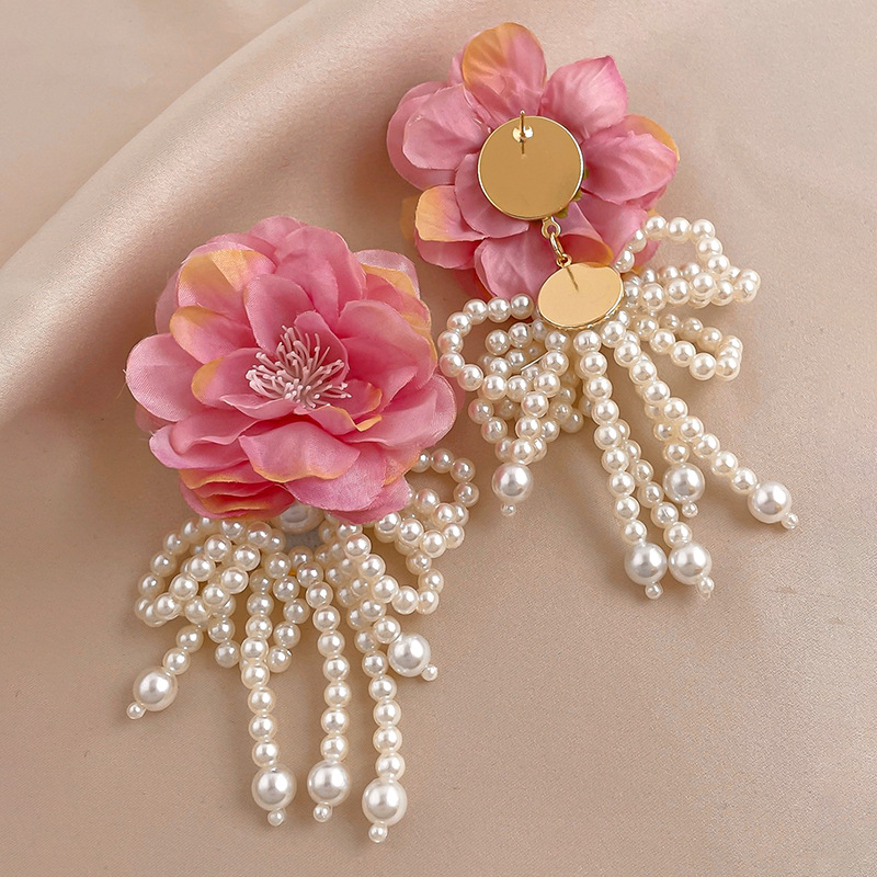 Women's Gender 1 Pair Retro Flower Imitation Pearl Cloth Drop Earrings