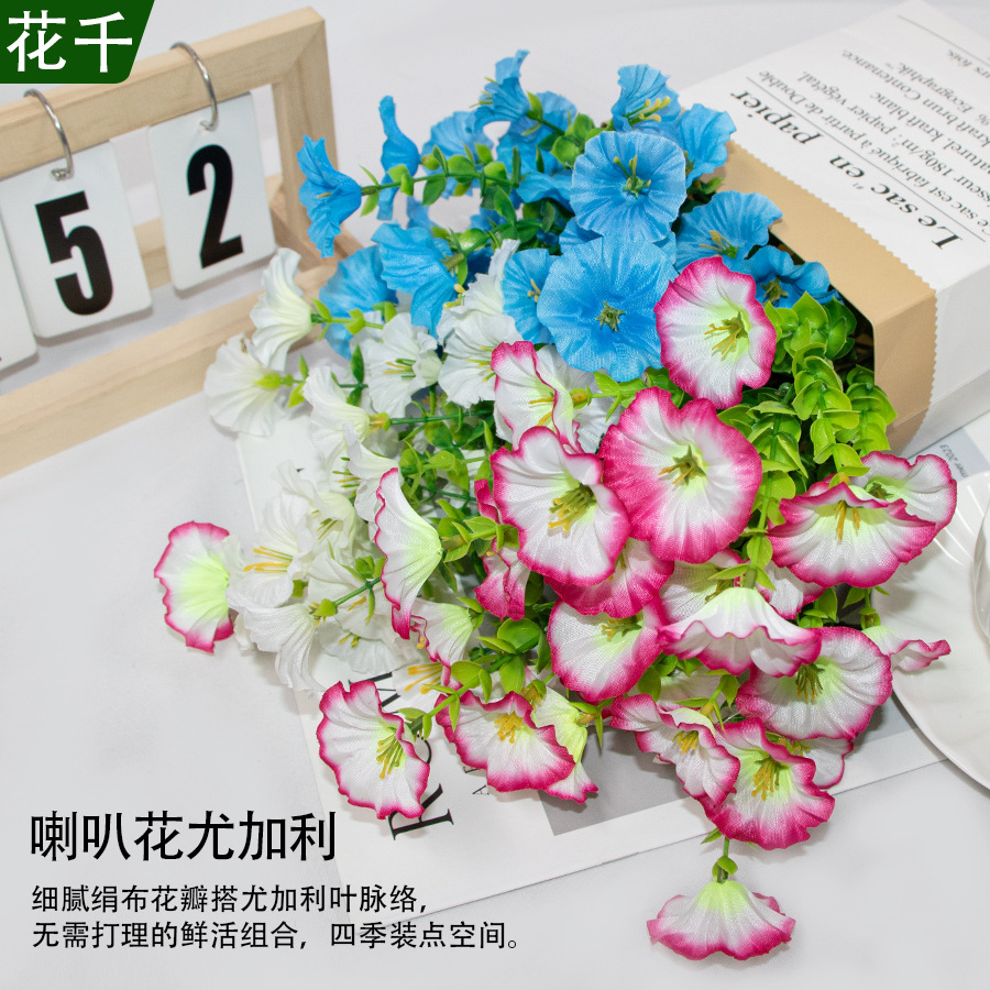 5-Branch 25-Leaf Eucalyptus Morning Glory Artificial Flower Bunch for Home and Outdoor Decoration Artificial Flower Scene Arrangement