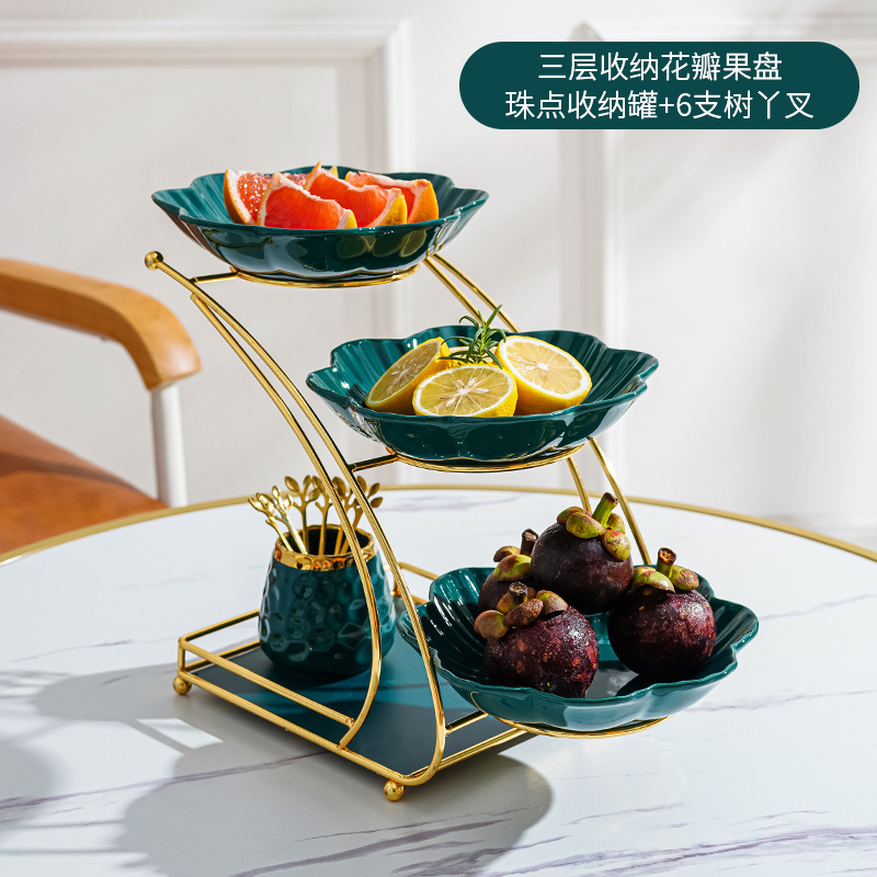 Luz de lujo estilo cerámica multi-capa plato de fruta sala de estar mesa de café snack placa hogar Internet celebridad dulces Placa de almacenamiento adornos de frutas secas