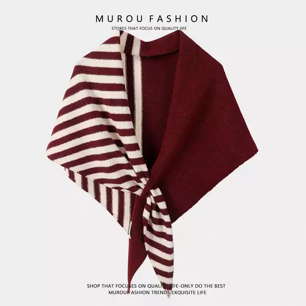 2025 New Style Wool Color-Blocked Stripesd Shawl for Women in Autumn and Winter Korean Style Knitted Triangle Scarf for Warmth and Versatility