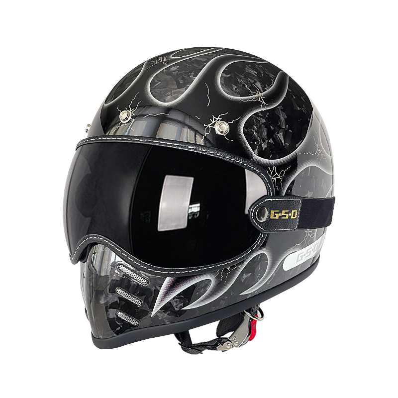 Motosiklet kaskı (dəbilqə) – Motuoche Helmet Electric Motorcycle - black-section-forged-silver-flame-black-tea-lens-m55-56