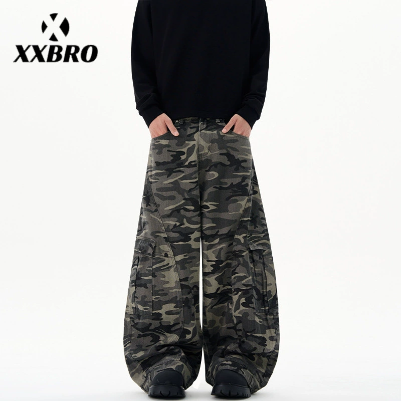 xxbro мужская одежда # Модные лоскутные камуфляжные брюки-карго в американском стиле, брюки-меч с несколькими карманами, повседневные брюки унисекс для улицы