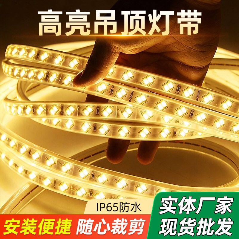 定制led灯带220v室内吊顶灯带5730三色led高亮双排柔性防水软灯带