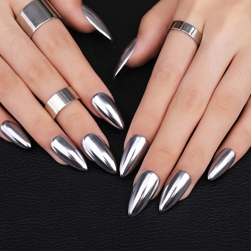Mirror Electroplated Metal Wearable Nails, High-End Ins Style Almond Nails, Fake Nails