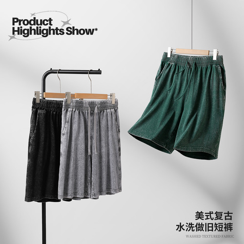 300g heavy-duty trendy loose plus-size casual distressed vintage sport American street-style shorts