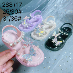 New Sweet and Cute Princess Children's Large Children's Sandals Soft Sole Girls Pearl Beach Sandals Wholesale