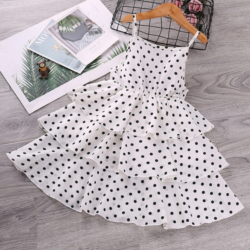 Girls' Summer 2024 New Fashion Polka Dot Strappy Dress Children's Skirt Princess Dress Children's Clothing Dropshipping One Piece