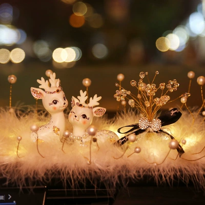 Cloud Deer for Vehicles – Car ornaments - diamond-auspicious-cloud-deer-crystal-bow-tie-apple-pearl-feather-cushion