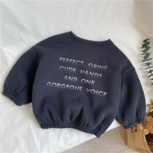 GL-kids韩版秋季新款儿童字母刺绣抓绒卫衣 男女宝百搭束腰套头衫