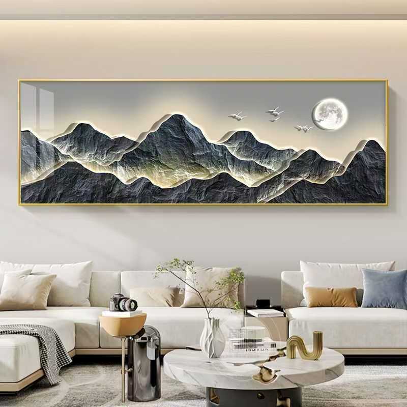 办公室横板壁画背有靠山挂画现代客厅沙发装饰画新中式茶室山水画|undefined